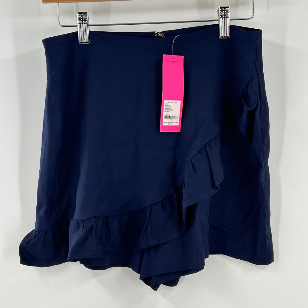 Lilly Pulitzer Faye Skort True Navy Blue Ruffle Wrap Front Mini Skirt Size 6 NEW